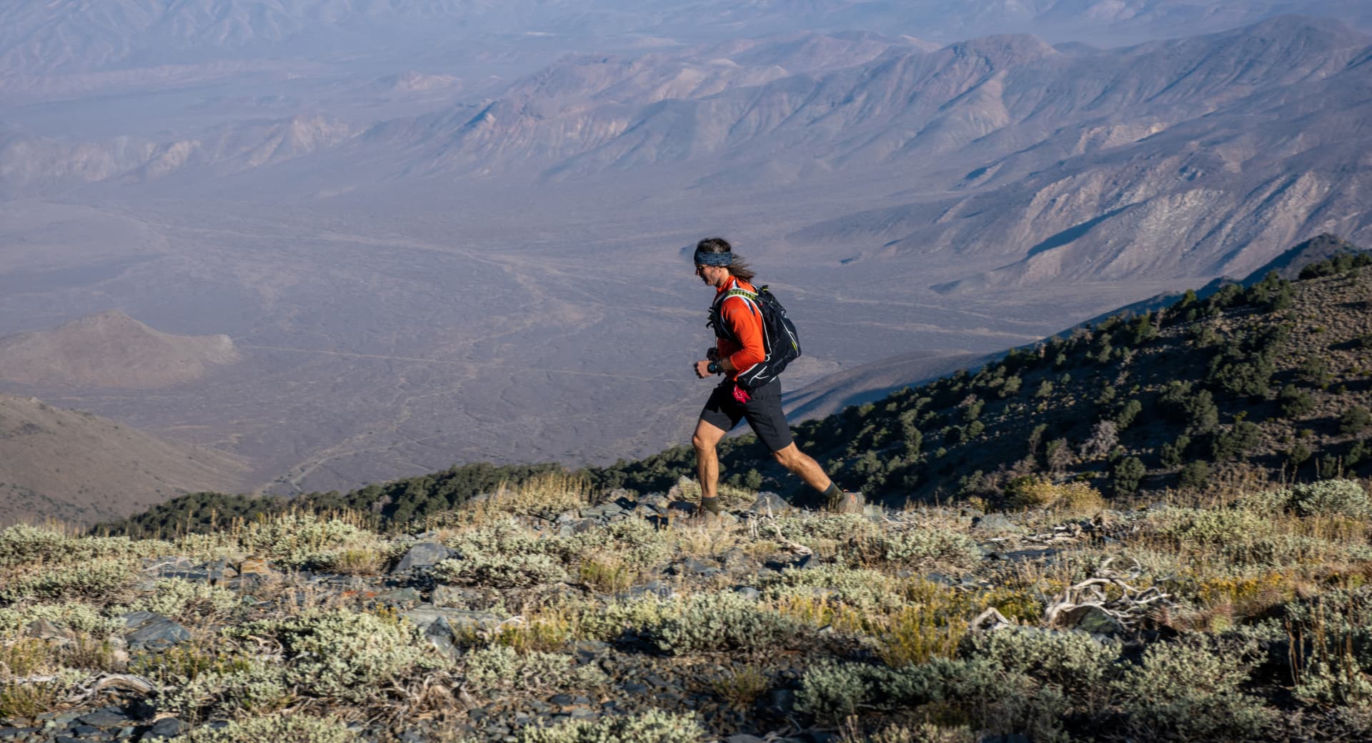 Jon Sabes trail running high above Death Valley